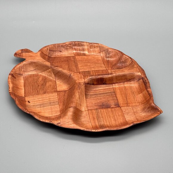 Vintage Philippine Mahogany Leaf Bowl — Hand-Carved Laminated Wooden Dish - Picture 3 of 7